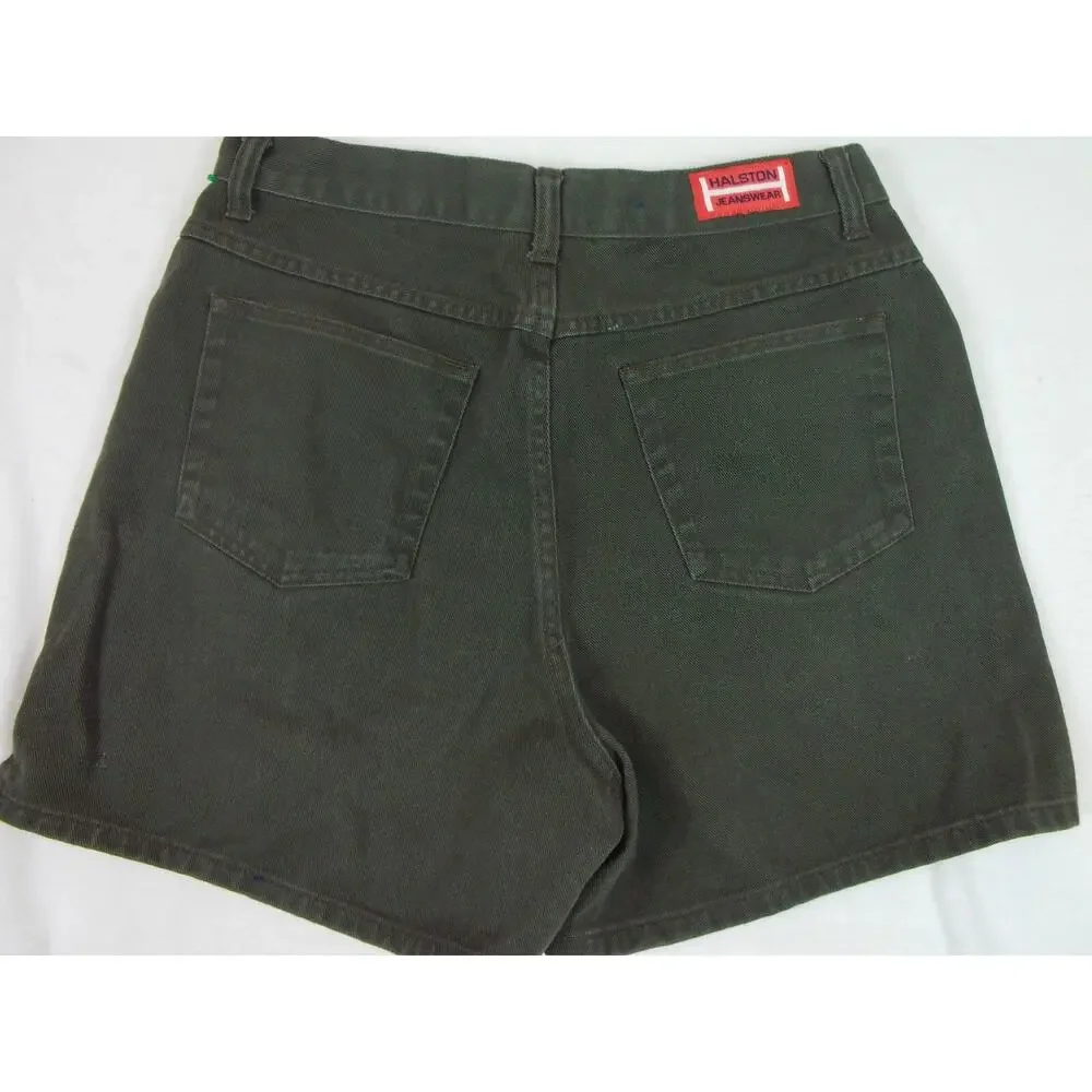 Halston Jeanswear 90s‎ Green Denim Cotton Shorts High Waisted Size 12